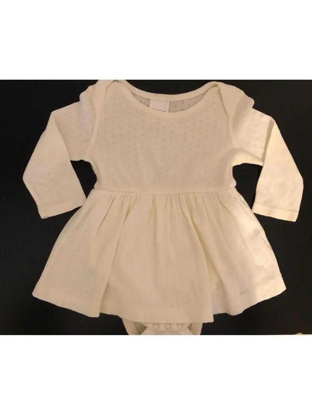 Hanna Andersson Baby 3/6 mo 60cm Dress Longsleeved Ivory Knit Cotton Pointelle